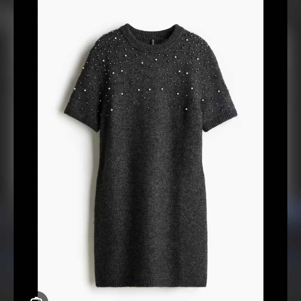 H&M Charcoal Beaded Knit Dress